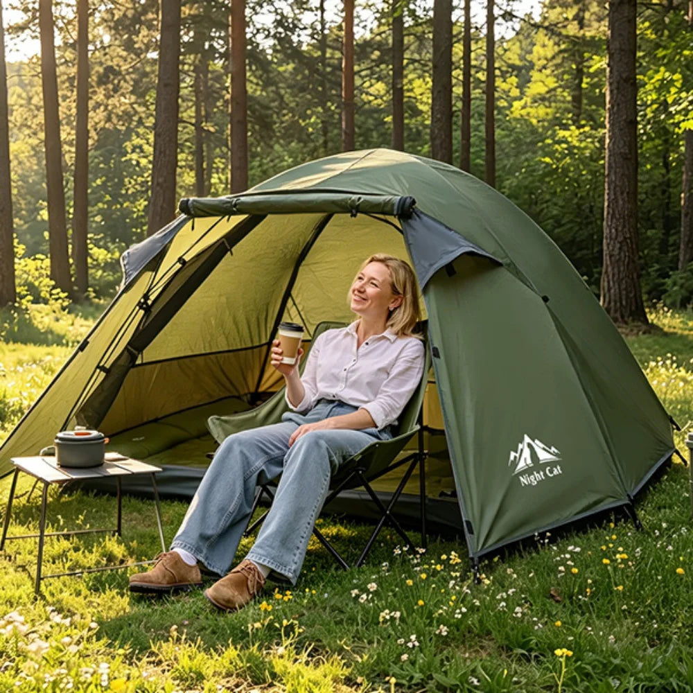 Night Cat Camping Tent 2 3 Persons with Porch Family Backpacking Tent Double Layers Waterproof Easy Clip Setup 7x6x4.3ft Porch Pole Not Inlcuded