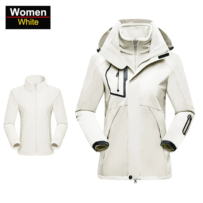 CHRLCK Women's 3 In 1 Thick Hiking Jacket Fleece Waterproof Winter Windbreaker Outdoor Warm Camping Jacket Women Windproof Coat