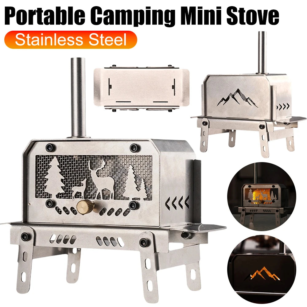 Stainless Steel Mini Tent Stove Portable Firewood Heater Stoves Adjustable Height Wood Burner For Outdoor Camping Accessories