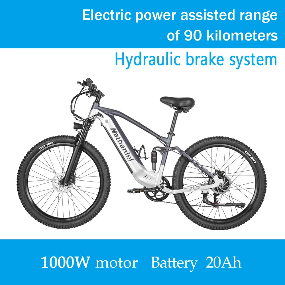 Nathaniel SYR03 Electric Bike 1000W 48V 20AH, 27.5" Long Range for Mountain & Road Riding, Electric Bike Adults, Mountain Bikes