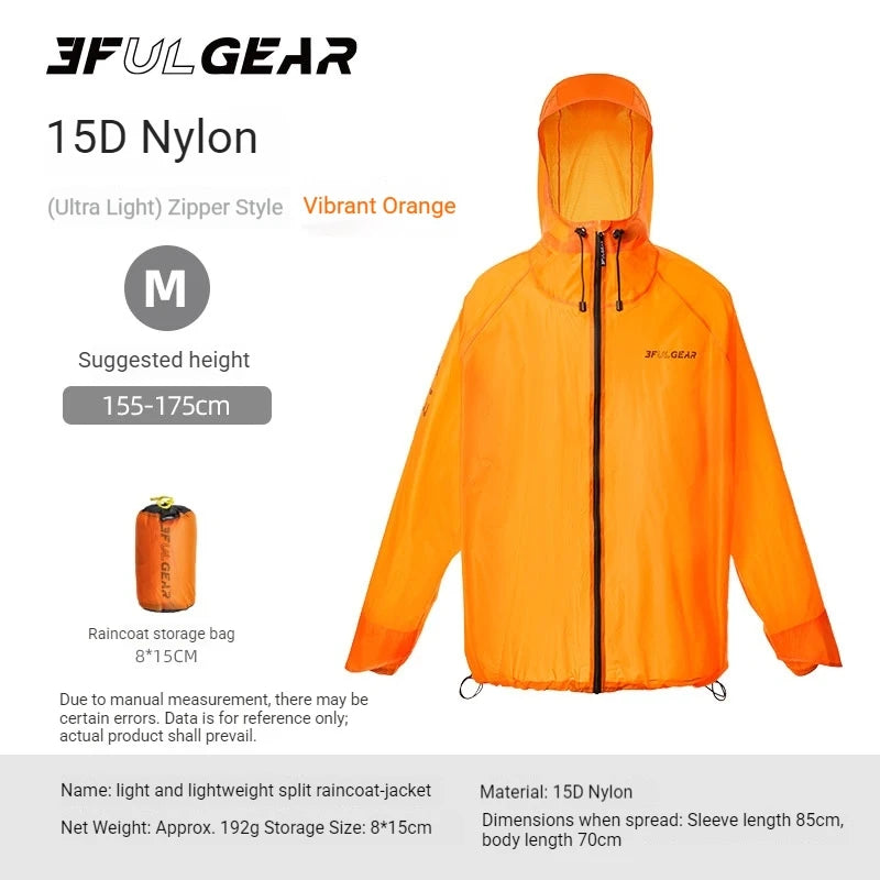 3F UL GEAR Lightweight Split Raincoat with Hooded 15D Nylon 20D Dyneema Waterproof PU10000mm Outdoor Pants Hiking Sleeve Poncho