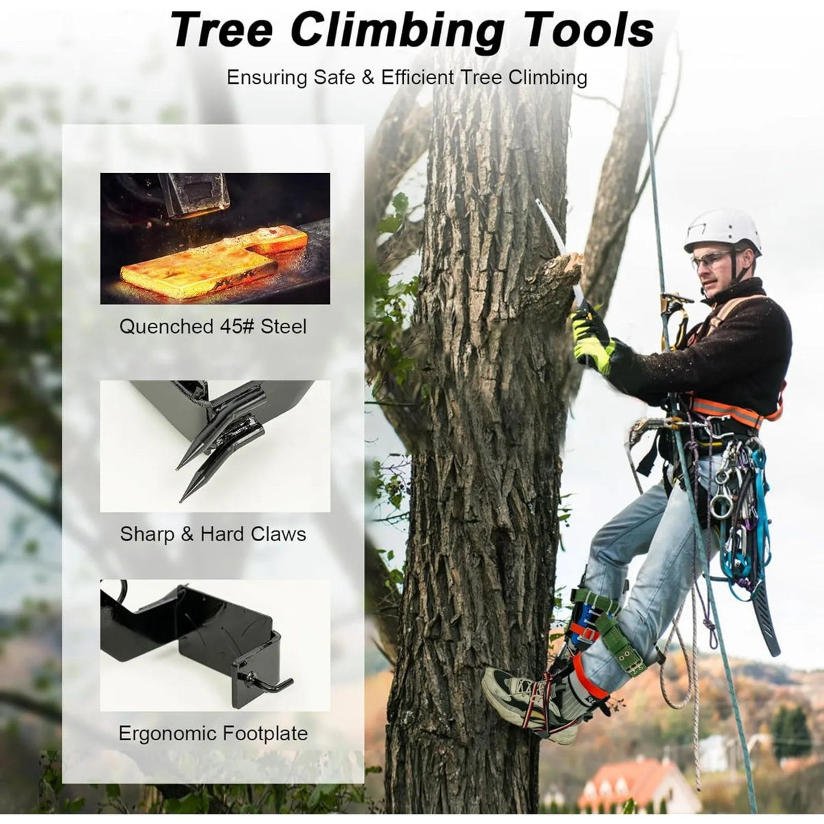 Tree Climbing Spike Set ,Portable Adjustable Lanyard Carabiner,Safety Belt Straps,  for Hunting Observation, Picking Fruit