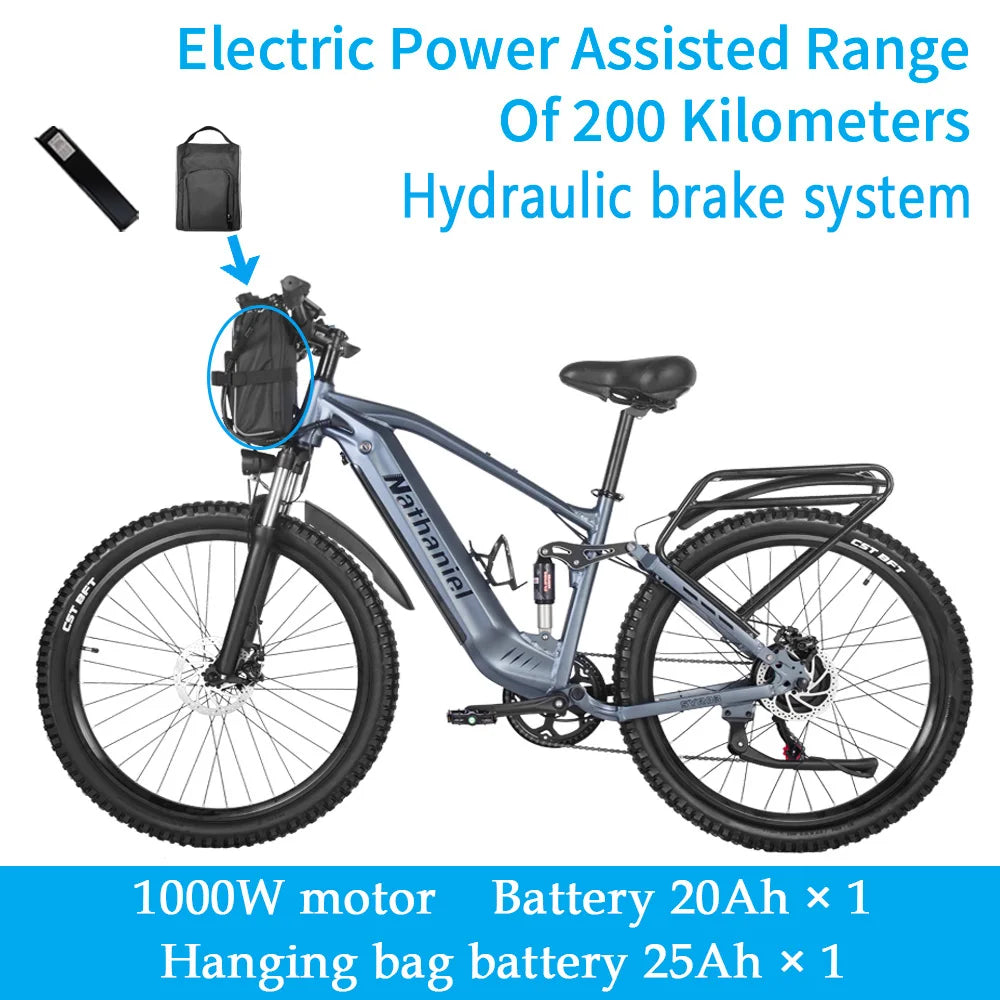 Nathaniel SYR03 Electric Bike 1000W 48V 20AH, 27.5" Long Range for Mountain & Road Riding, Electric Bike Adults, Mountain Bikes