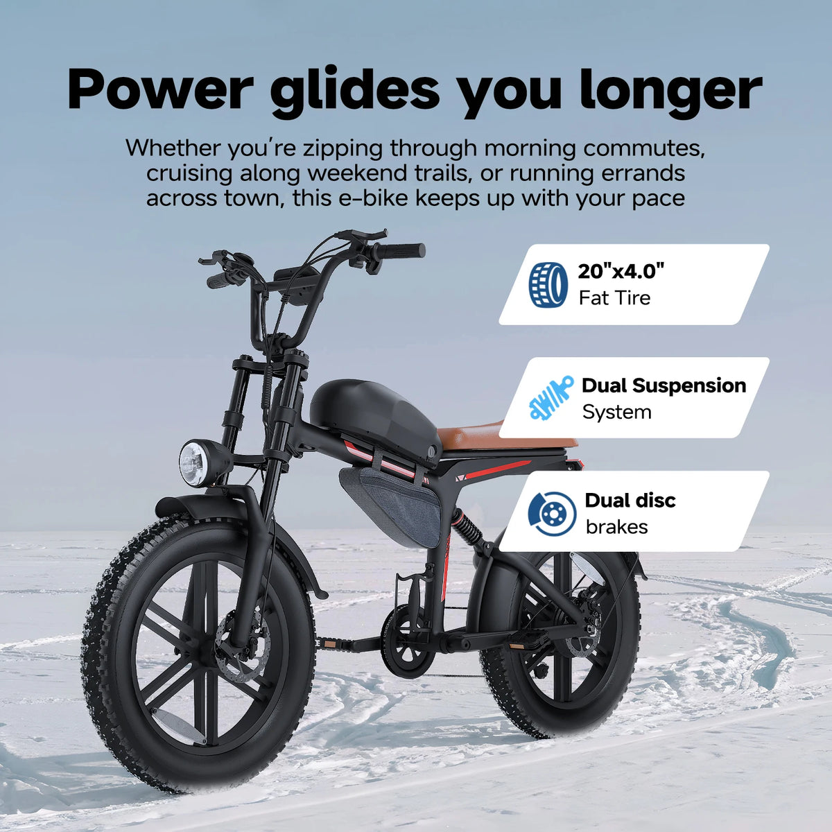 QNUT BK20 Electric Bike for Adults 1500W Peak Brushless Motor 48V 18AH Removable Battery 20"*4.0"Fat Tire Full Suspension All‑Terrain Off‑Road Vintage Chopper Ebike Retro Mountain Dirt Bike Ship From US Warehouse