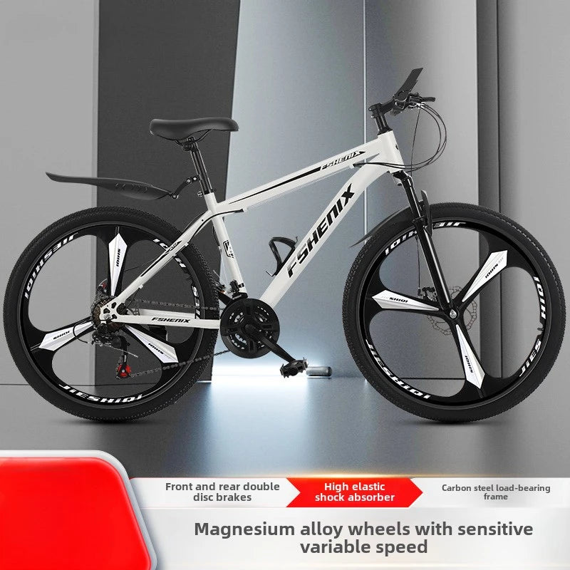 24/26 Inch Mountain Bike with Shock Absorption, Front and Rear Double Disc Brakes, 21-Speed Geared Bicycle