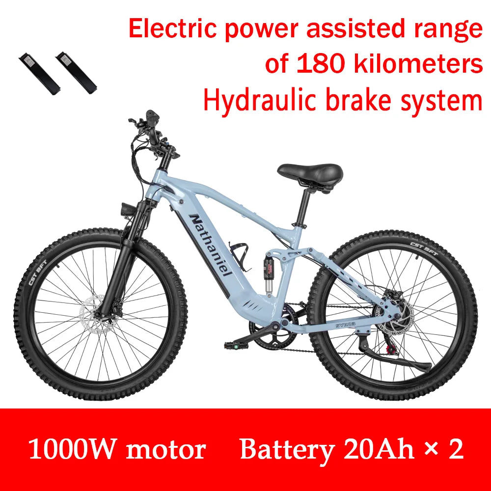 Nathaniel SYR03 Electric Bike 1000W 48V 20AH, 27.5" Long Range for Mountain & Road Riding, Electric Bike Adults, Mountain Bikes