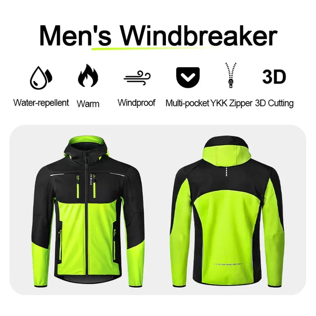 INBIKE Men's Winter Cycling Jacket With Hood Warm Fleece Windbreaker Coat For Men Windproof Outdoor Man Cycling Clothing Hiking