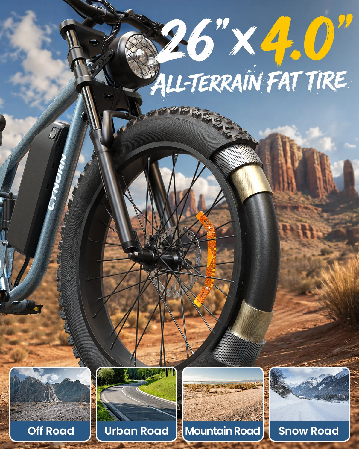3000W Peak Electric Bike for Adults, 20 MPH Max Speed, 26" Adult Fat Tire E-Mountain Bike, 48V 20Ah Battery, Up to 70 Miles Range, 7-Speed, Full Suspension Off-Road E-Bike, 1-Year Warranty