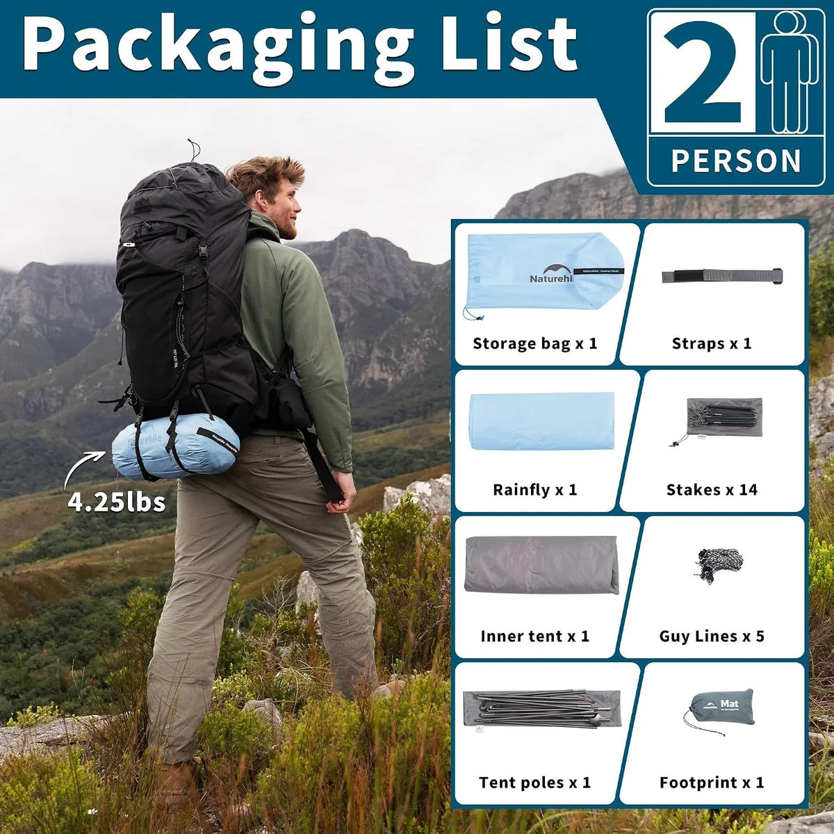 Naturehike New Camping Tent 1 2Person Lightweight Waterproof Backpacking Tent with Footprint Portable Outdoor Hiking Tent