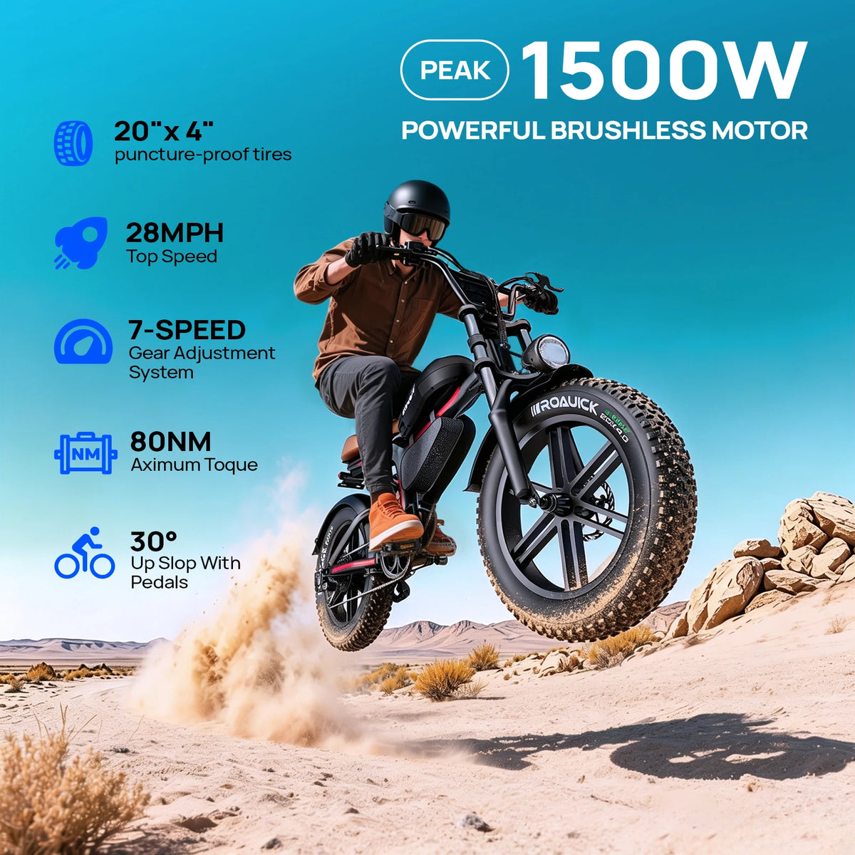 QNUT BK20 Electric Bike for Adults 1500W Peak Brushless Motor 48V 18AH Removable Battery 20"*4.0"Fat Tire Full Suspension All‑Terrain Off‑Road Vintage Chopper Ebike Retro Mountain Dirt Bike Ship From US Warehouse