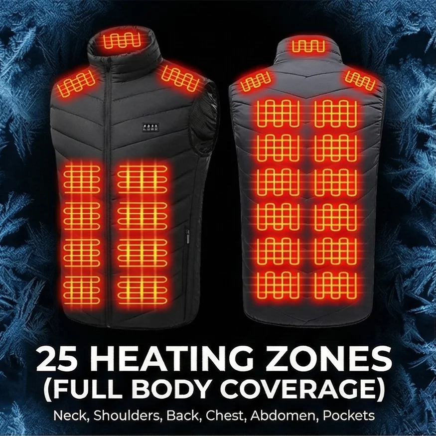Winter Intelligent Heated Vest Fast Heating 25 Heating Zones 3 Temperature Settings 4-Zone Control USB Port for Men's Outdoor We