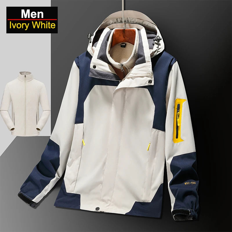 CHRLCK Men's Waterproof Three In One Hiking Fleece Jacket Women Windproof Windbreaker Winter Camping Trekking Outdoor Coats