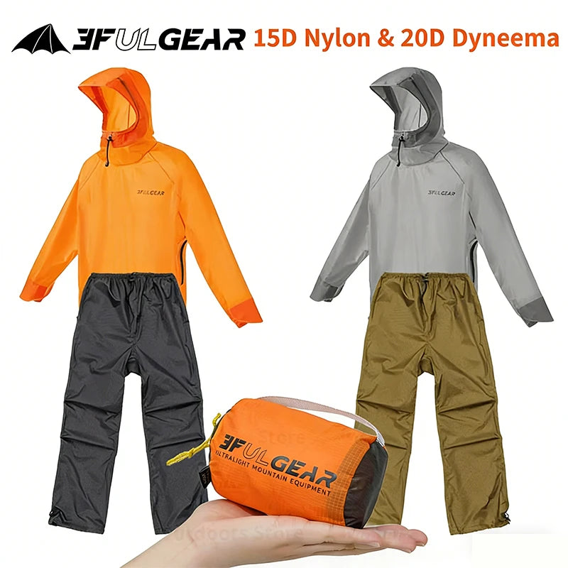 3F UL GEAR Lightweight Split Raincoat with Hooded 15D Nylon 20D Dyneema Waterproof PU10000mm Outdoor Pants Hiking Sleeve Poncho