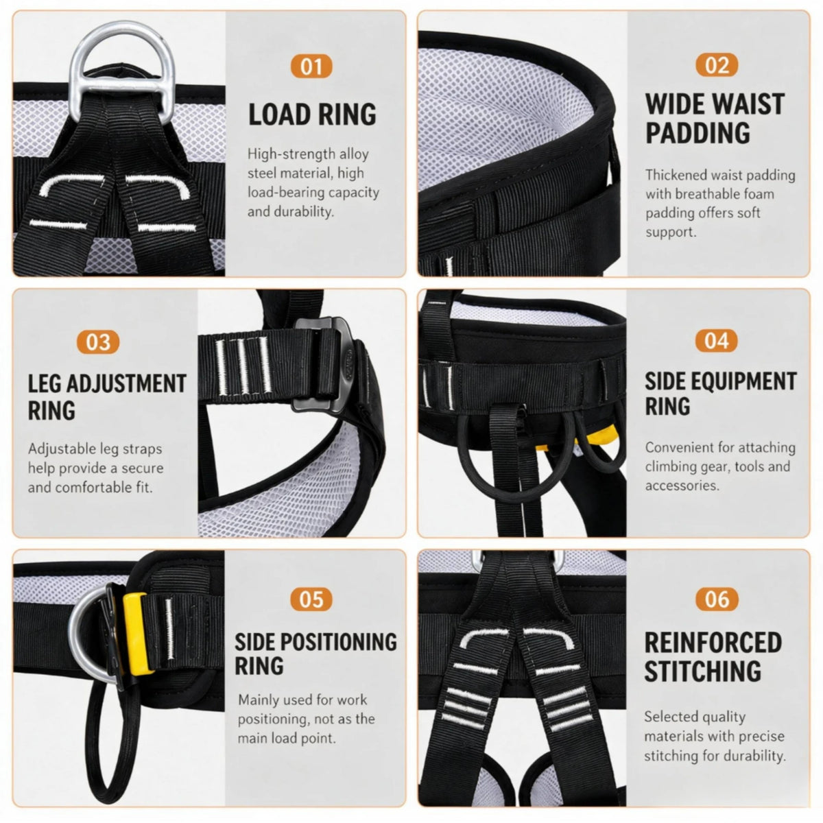 Full-Body Safety Harness Ventilated Harness with Mesh Padding Comfortable Heavy-Duty for Workers, Fall Protection, Climbing