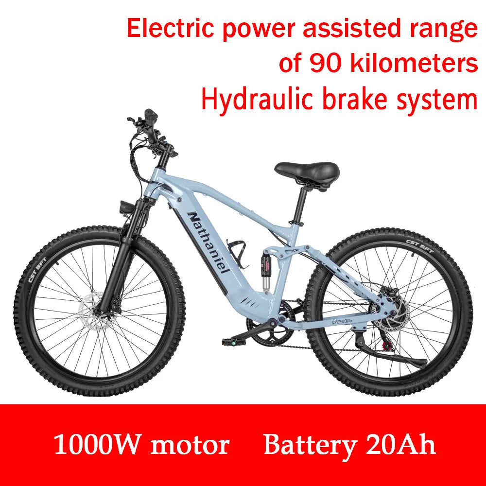 Nathaniel SYR03 Electric Bike 1000W 48V 20AH, 27.5" Long Range for Mountain & Road Riding, Electric Bike Adults, Mountain Bikes