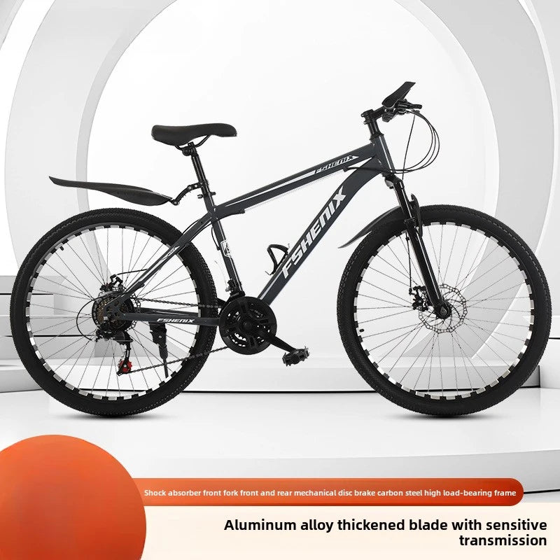 24/26 Inch Mountain Bike with Shock Absorption, Front and Rear Double Disc Brakes, 21-Speed Geared Bicycle