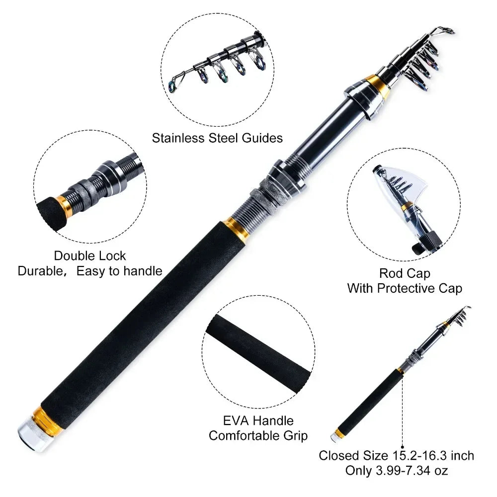 Goture Sea Fishing Rod Full Combo 1.8-2.7m Telescopic Fishing Pole Spinning Reel Baits Lines Set Tackle with Travel Fishing Bag