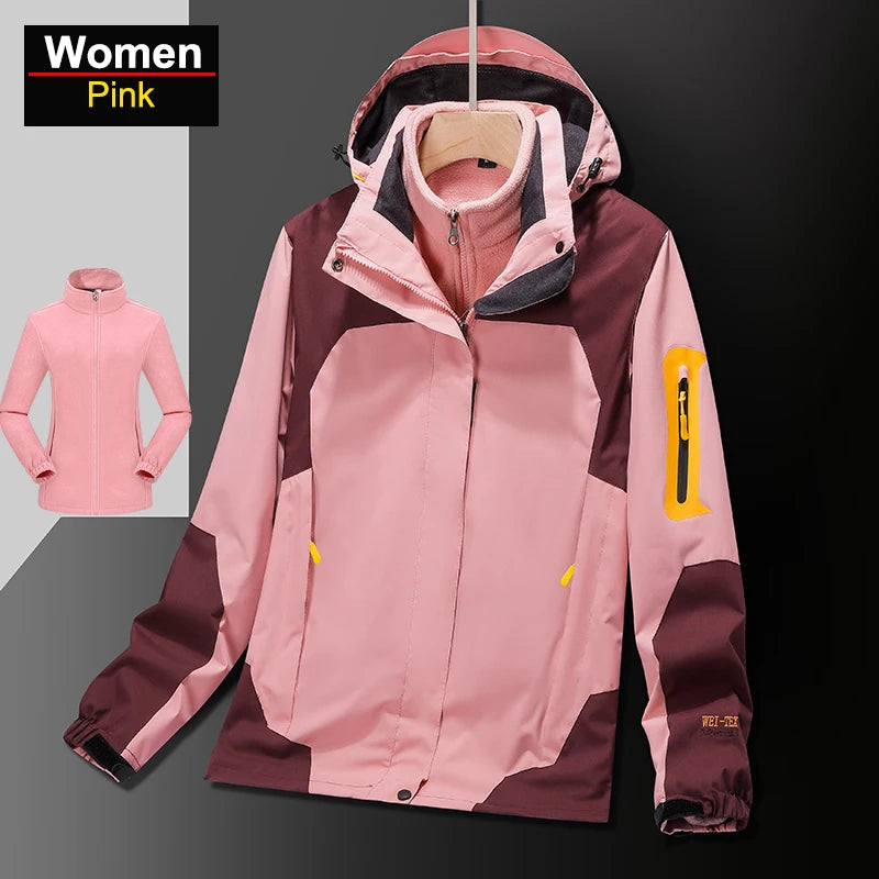 CHRLCK Men's Waterproof Three In One Hiking Fleece Jacket Women Windproof Windbreaker Winter Camping Trekking Outdoor Coats