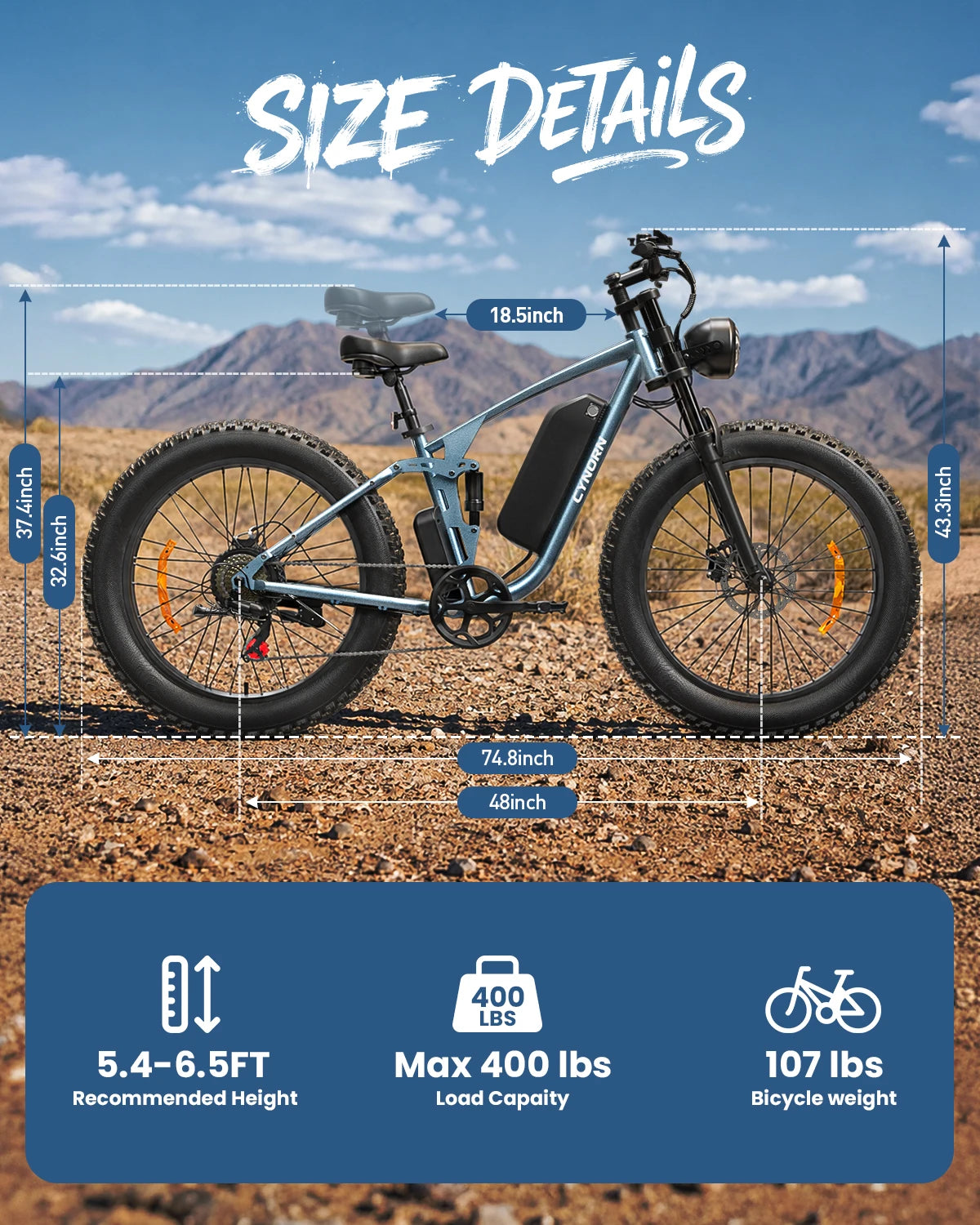 3000W Peak Electric Bike for Adults, 20 MPH Max Speed, 26" Adult Fat Tire E-Mountain Bike, 48V 20Ah Battery, Up to 70 Miles Range, 7-Speed, Full Suspension Off-Road E-Bike, 1-Year Warranty