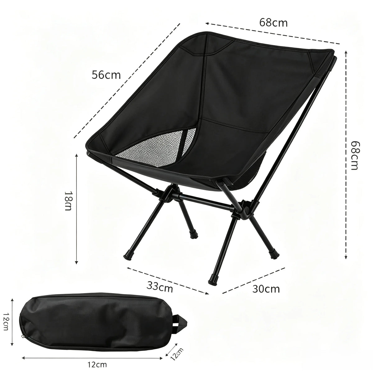 Outdoor Foldable Camping Seat, Light‑Weight Stable Chair with Storage Carry Bag for Beach Fishing & Picnic Activities
