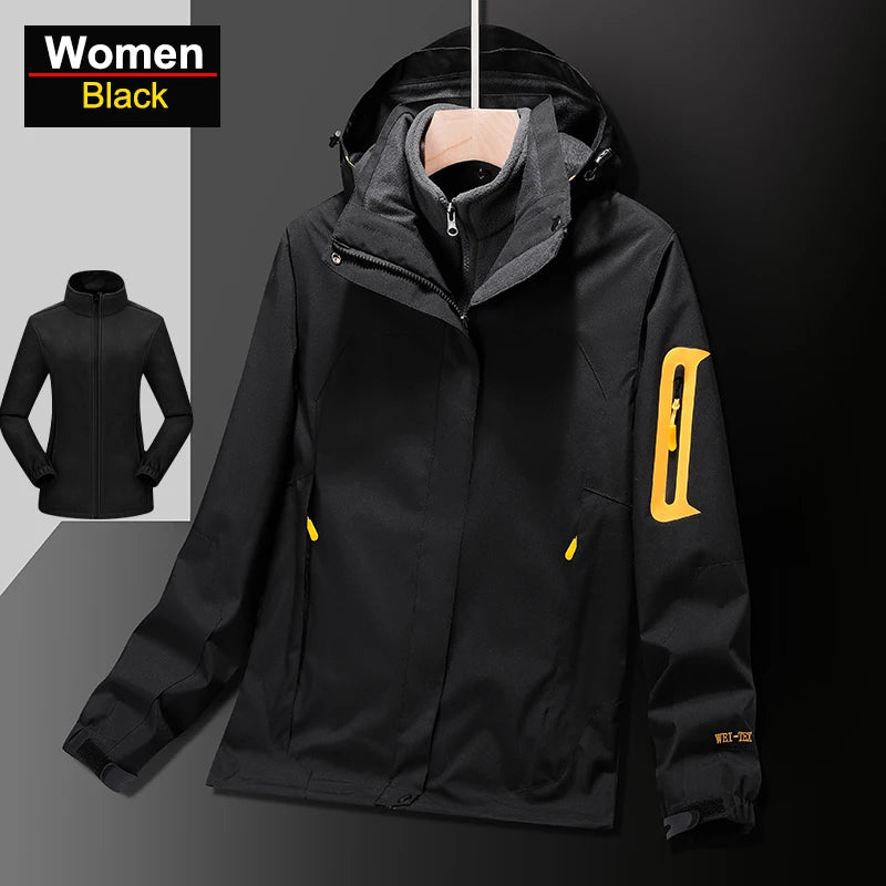 CHRLCK Men's Waterproof Three In One Hiking Fleece Jacket Women Windproof Windbreaker Winter Camping Trekking Outdoor Coats