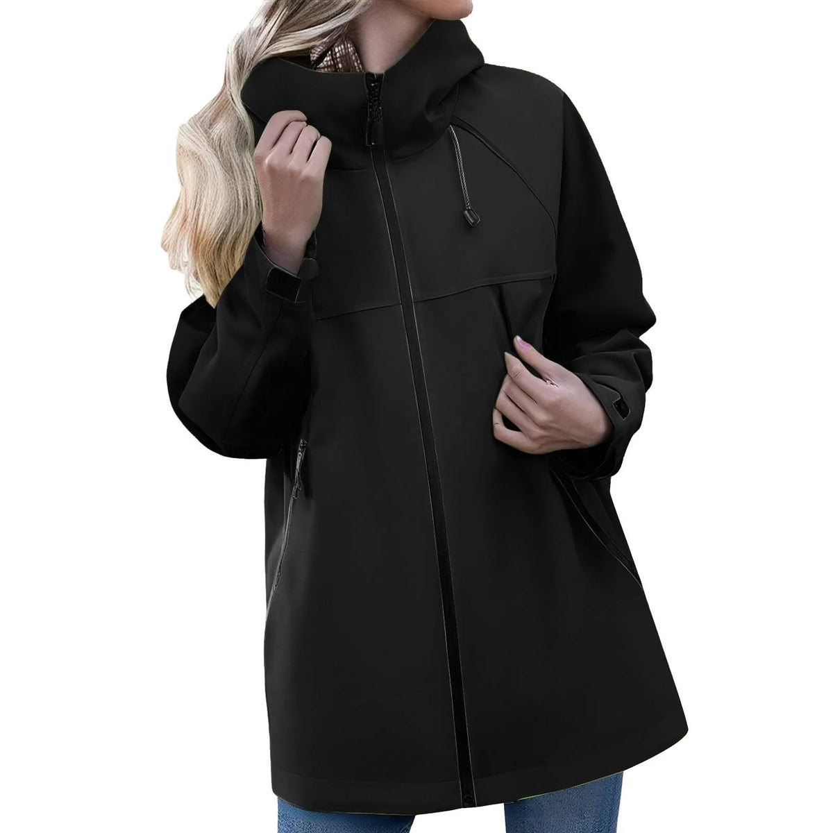Women's Zipper Jacket Casual Solid Color Long Sleeved Hooded Outdoor Jacket Coat Windproof and Waterproof Mountaineering Jackets
