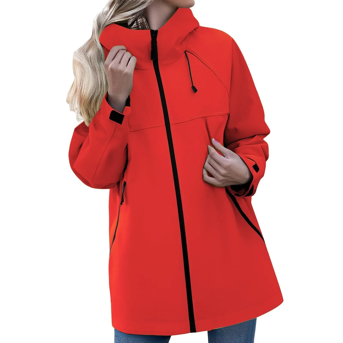Women's Zipper Jacket Casual Solid Color Long Sleeved Hooded Outdoor Jacket Coat Windproof and Waterproof Mountaineering Jackets