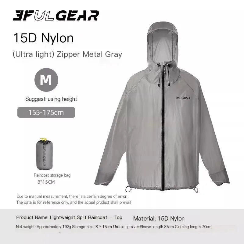 3F UL GEAR Lightweight Split Raincoat with Hooded 15D Nylon 20D Dyneema Waterproof PU10000mm Outdoor Pants Hiking Sleeve Poncho
