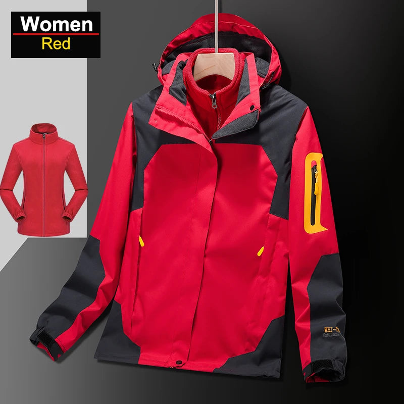 CHRLCK Men's Waterproof Three In One Hiking Fleece Jacket Women Windproof Windbreaker Winter Camping Trekking Outdoor Coats
