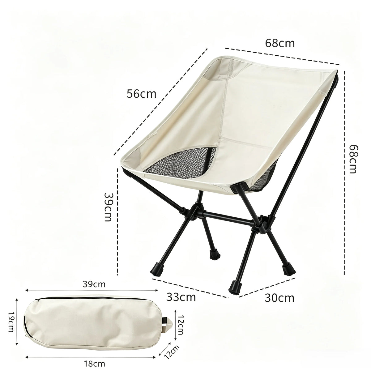 Outdoor Foldable Camping Seat, Light‑Weight Stable Chair with Storage Carry Bag for Beach Fishing & Picnic Activities