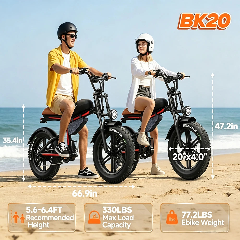 QNUT Retro Fat Tire Electric Bike For Adults 1500W Peak Motor 48V 18Ah Battery Max 28MPH 20 Inch Off Road Mountain Ebike US Warehouse Fast Shipping