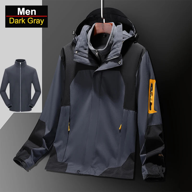 CHRLCK Men's Waterproof Three In One Hiking Fleece Jacket Women Windproof Windbreaker Winter Camping Trekking Outdoor Coats