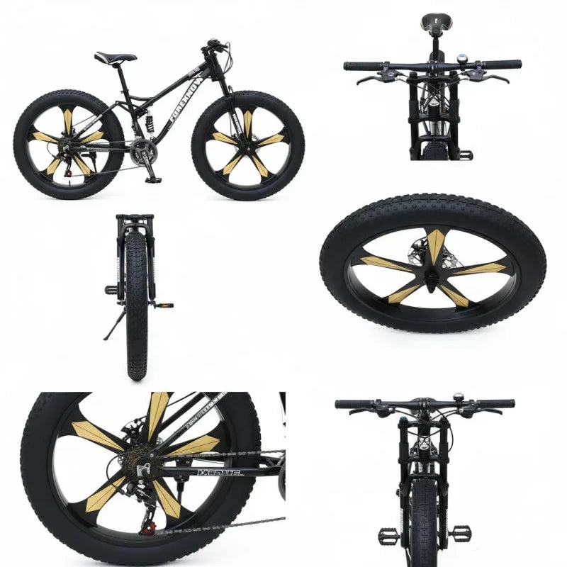 Black Five-Blade Wheel Speed Changing Off-Road Snow Mountain Bike with Shock Absorption for Adults, 4.0 Tires, 4.0 Tires