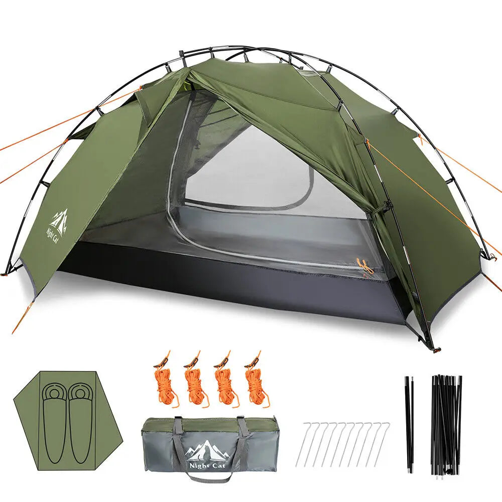Night Cat 2 Person Backpacking Tent 190T Ultralight Travel Tent Waterproof Hiking Survival Outdoor Camping Tent Double Layers
