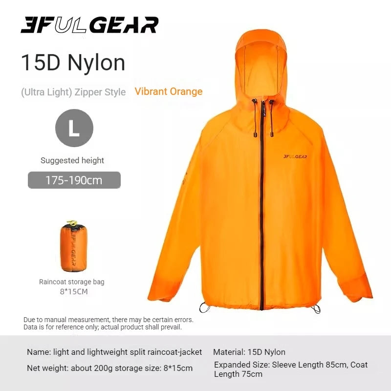 3F UL GEAR Lightweight Split Raincoat with Hooded 15D Nylon 20D Dyneema Waterproof PU10000mm Outdoor Pants Hiking Sleeve Poncho