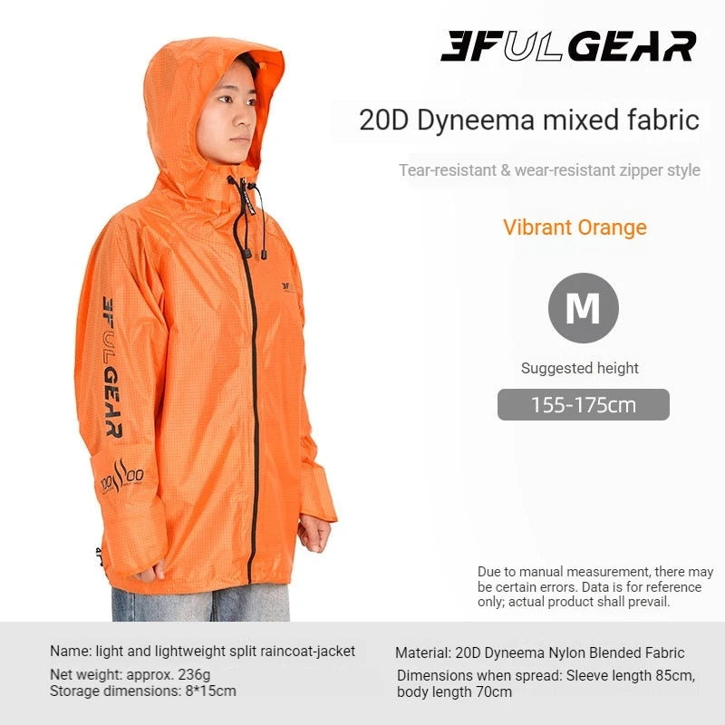 3F UL GEAR Lightweight Split Raincoat with Hooded 15D Nylon 20D Dyneema Waterproof PU10000mm Outdoor Pants Hiking Sleeve Poncho