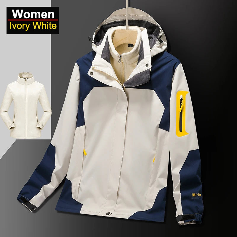 CHRLCK Men's Waterproof Three In One Hiking Fleece Jacket Women Windproof Windbreaker Winter Camping Trekking Outdoor Coats