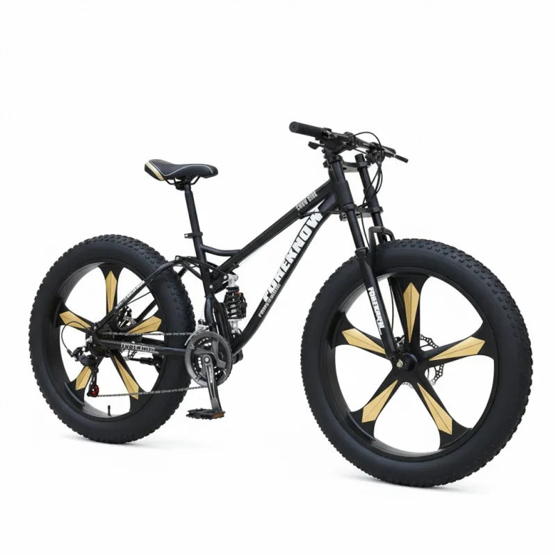 Black Five-Blade Wheel Speed Changing Off-Road Snow Mountain Bike with Shock Absorption for Adults, 4.0 Tires, 4.0 Tires