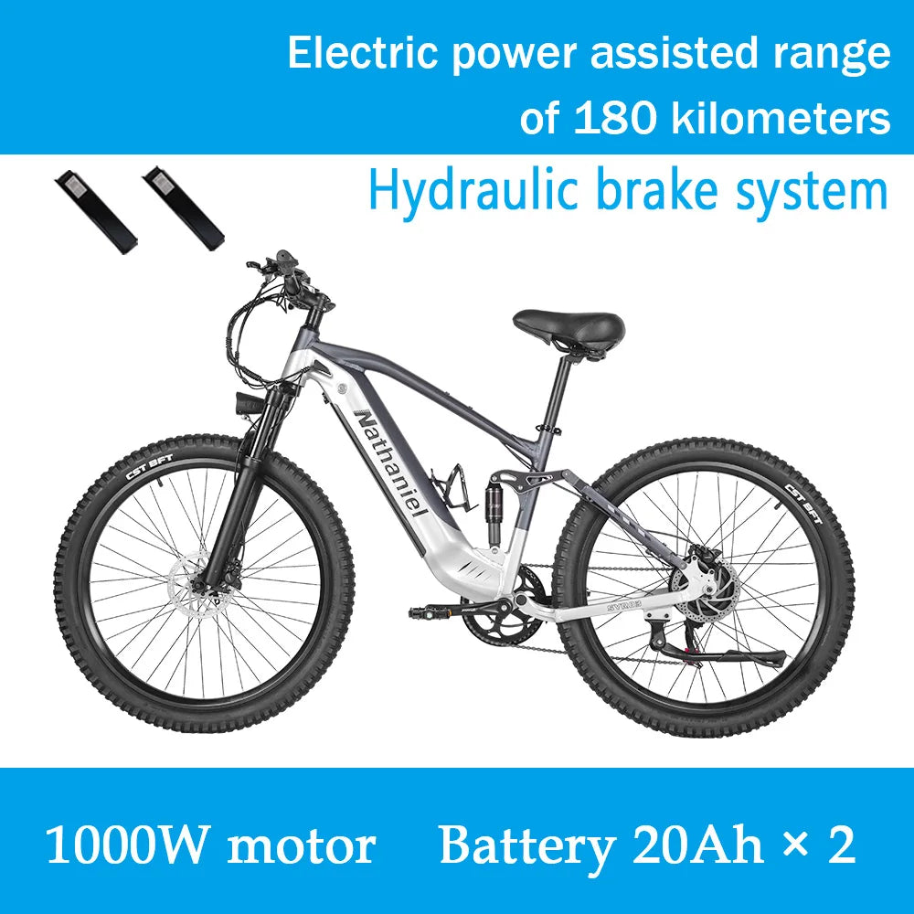 Nathaniel SYR03 Electric Bike 1000W 48V 20AH, 27.5" Long Range for Mountain & Road Riding, Electric Bike Adults, Mountain Bikes