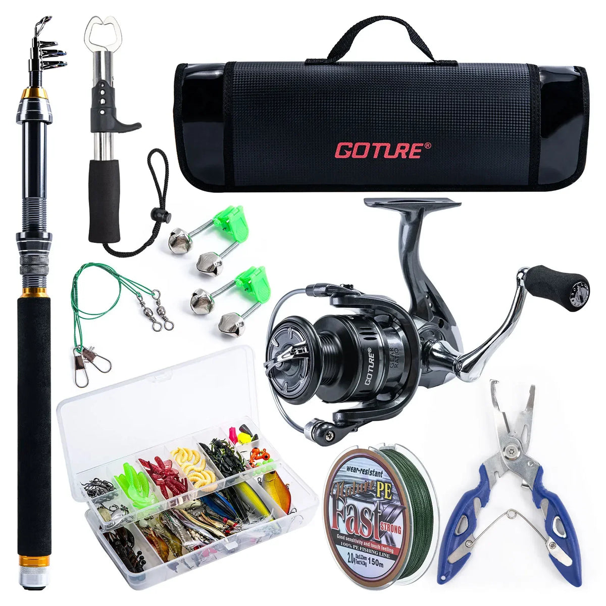 Goture Sea Fishing Rod Full Combo 1.8-2.7m Telescopic Fishing Pole Spinning Reel Baits Lines Set Tackle with Travel Fishing Bag