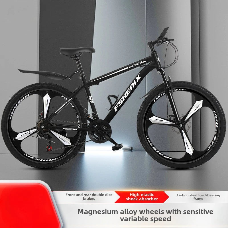 24/26 Inch Mountain Bike with Shock Absorption, Front and Rear Double Disc Brakes, 21-Speed Geared Bicycle