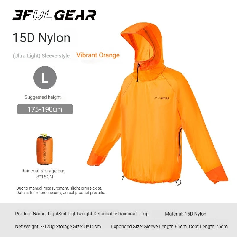 3F UL GEAR Lightweight Split Raincoat with Hooded 15D Nylon 20D Dyneema Waterproof PU10000mm Outdoor Pants Hiking Sleeve Poncho