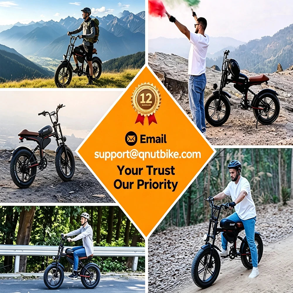 QNUT Retro Fat Tire Electric Bike For Adults 1500W Peak Motor 48V 18Ah Battery Max 28MPH 20 Inch Off Road Mountain Ebike US Warehouse Fast Shipping