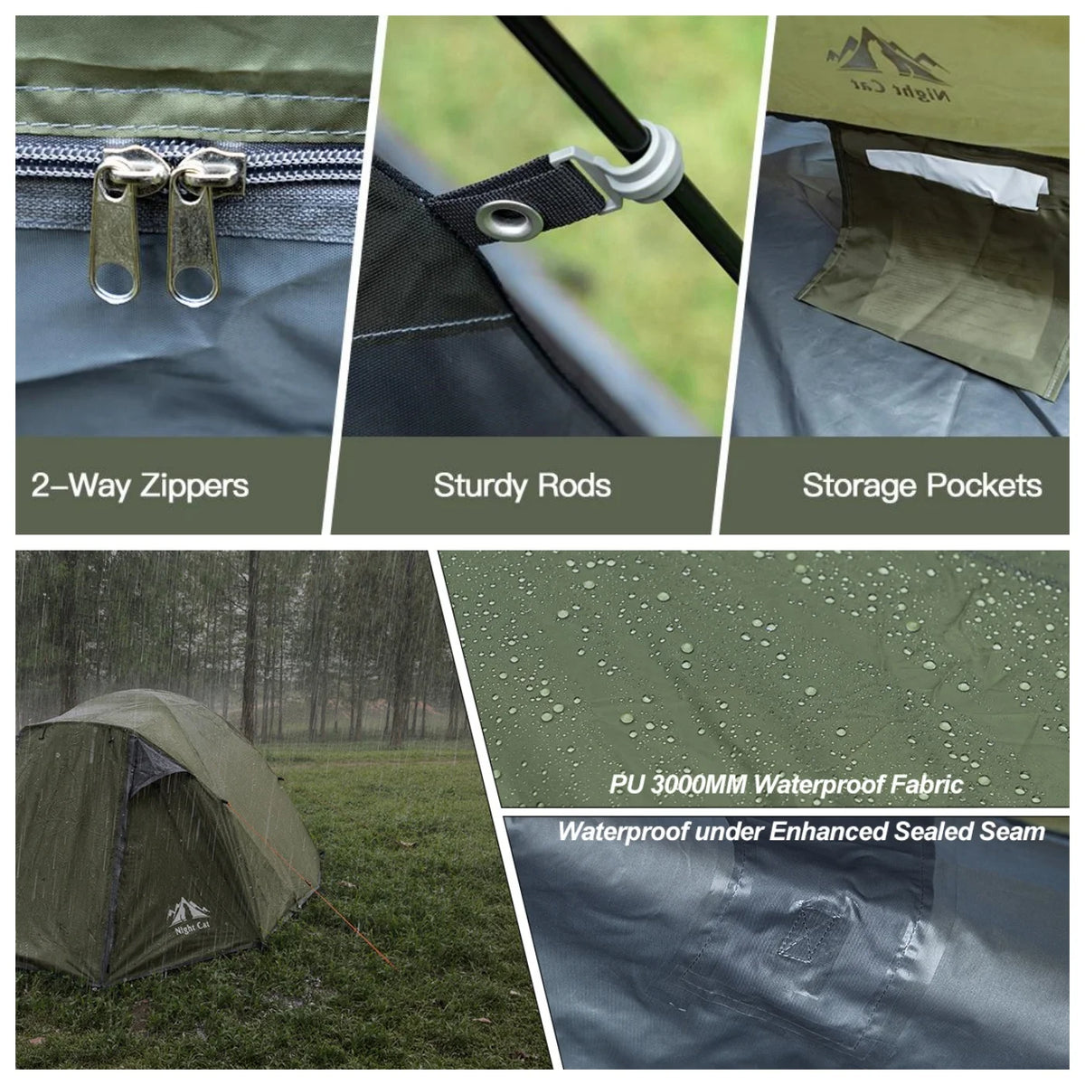 Night Cat Camping Tent 2 3 Persons with Porch Family Backpacking Tent Double Layers Waterproof Easy Clip Setup 7x6x4.3ft Porch Pole Not Inlcuded