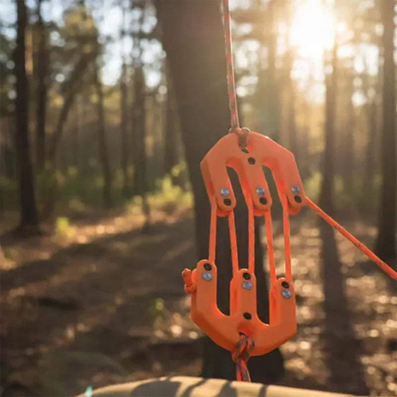 Pulleys Hoist with Strap Weatherproof Portable Block and Tackle Pulleys System for Hunting Pulling Field Dressing Camping Hiking