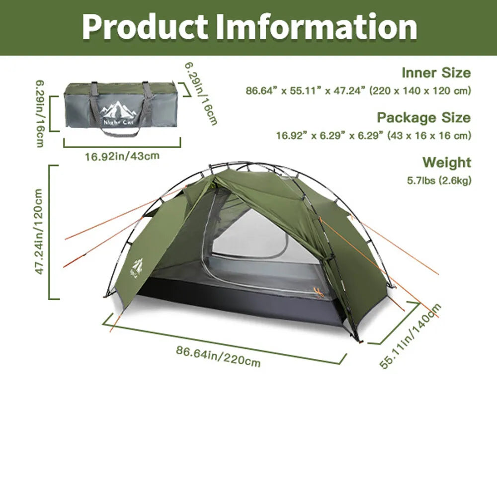 Night Cat 2 Person Backpacking Tent 190T Ultralight Travel Tent Waterproof Hiking Survival Outdoor Camping Tent Double Layers