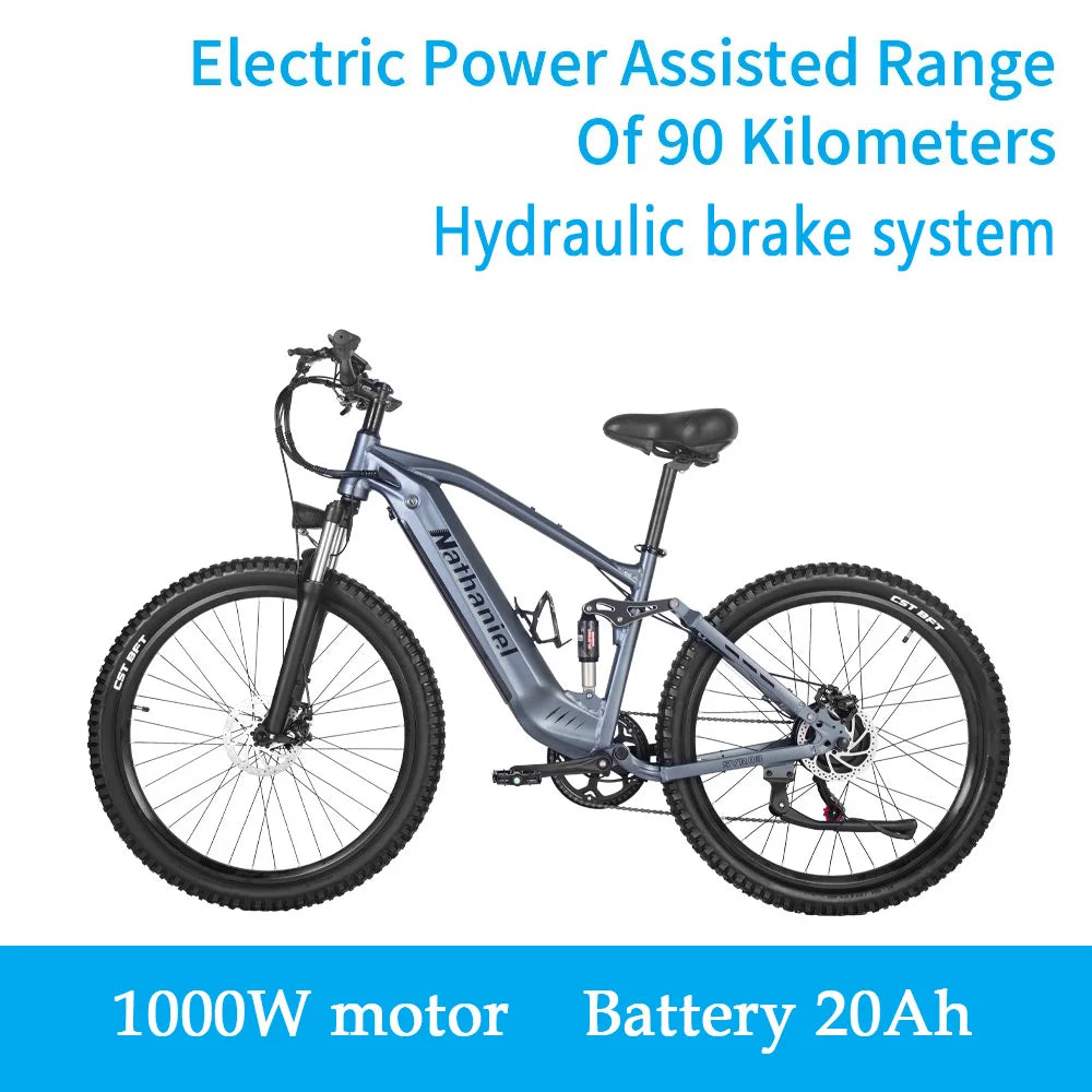 Nathaniel E-Bike,1000W Brushless Motor,27.5' Adult E-Mountain Bike,45Ah Large Capacity Batteries,7 Speed,45KM/H,Outdoor Trip Bik